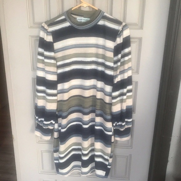 Almost Famous Sweater Dress Sz2X Mock Neck/Cuffs Neutral Stripes Runs SMALL - Picture 2 of 7